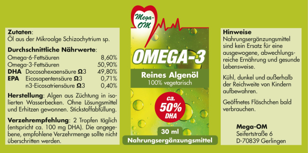 Algenöl mit besonders viel der förderlichen Omega-3-Fettsäure DHA - veganes Produkt!